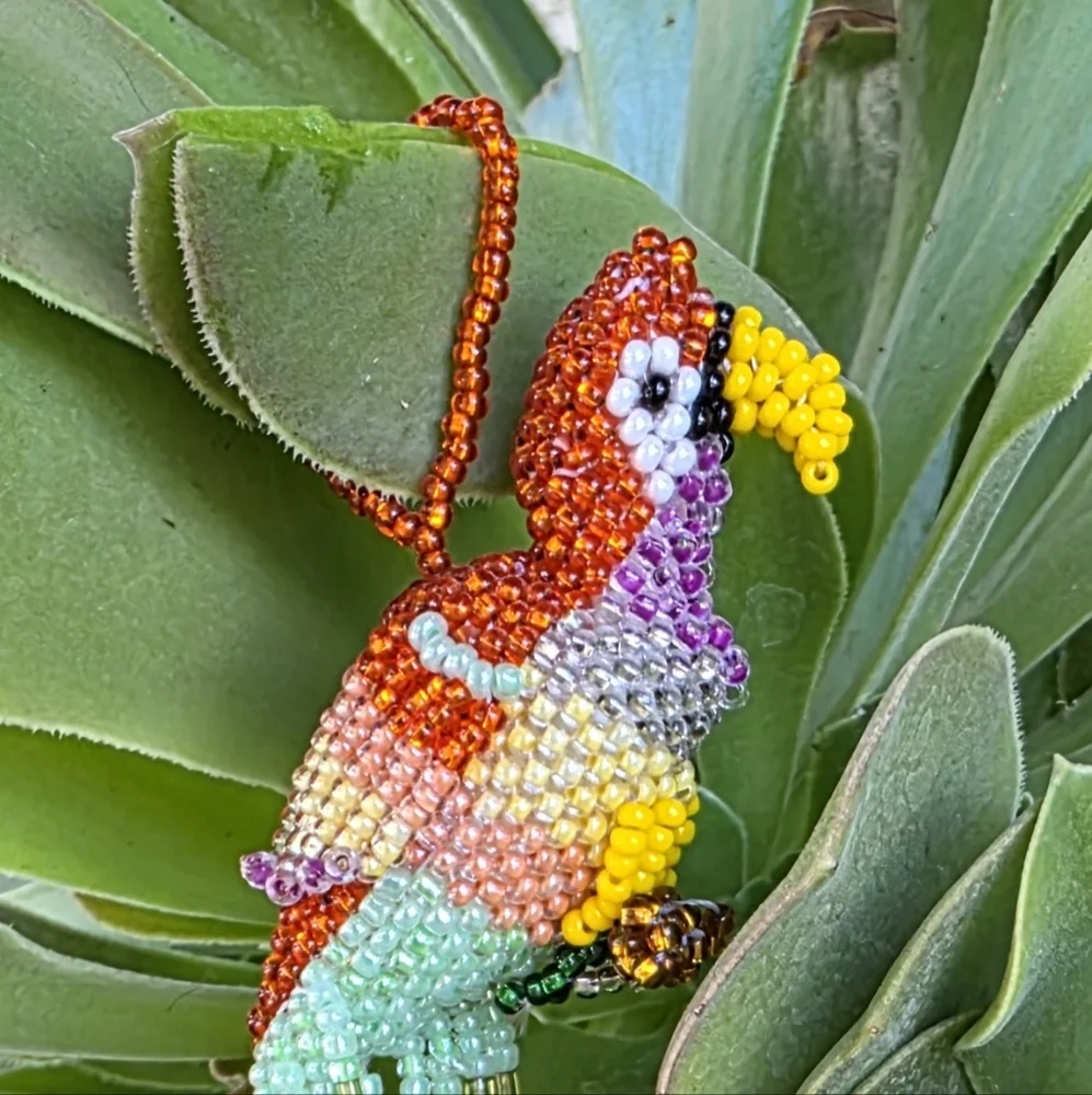 Colorful Beaded Parrot Ornament